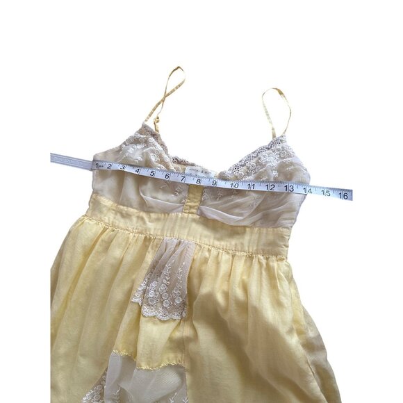 Vintage Baby Doll Dress Yellow Lace Trim Spaghetti Strap Coquette Romantic READ - Picture 8 of 16